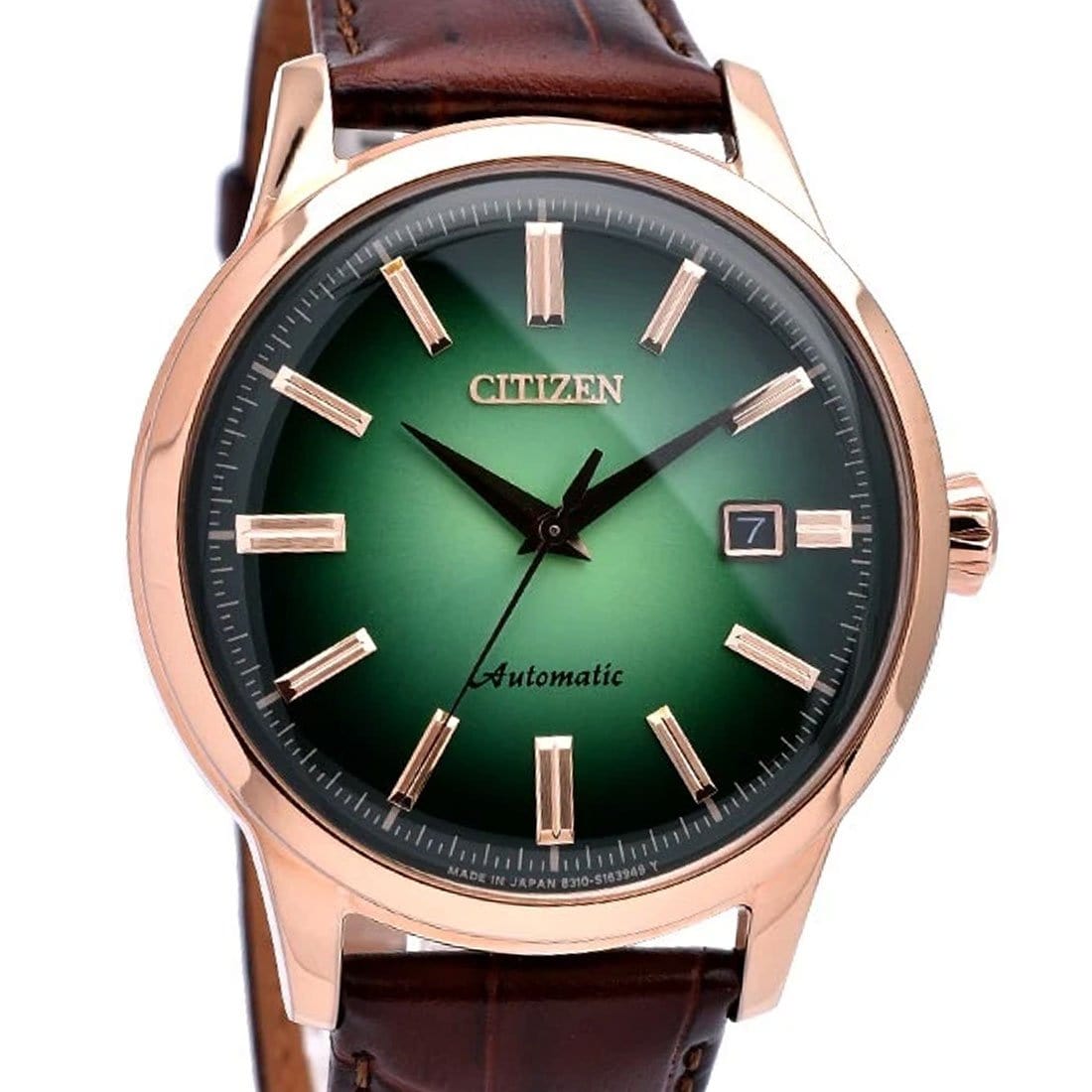 NK0002-14W Citizen Automatic Green Dial Analog 21 Jewels Leather Watch