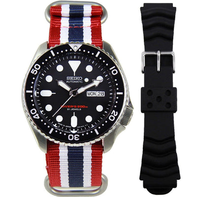 Seiko Automatic WR200M Gents Dive Watch w/ Extra Strap SKX007J1 SKX007J