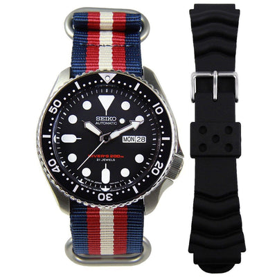 SKX007J SKX007J1 Seiko Automatic Black Dial Mens Dive Watch with Extra Strap