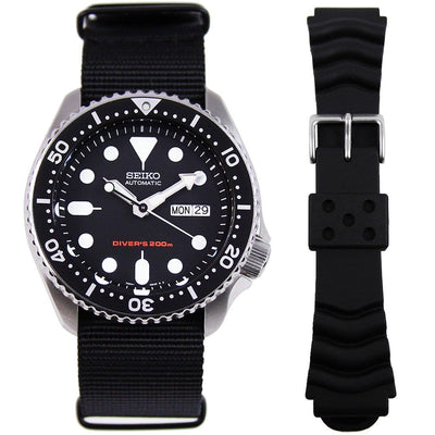 SKX007K1 SKX007K Seiko Automatic Black Dial Male Divers Watch with Extra Strap