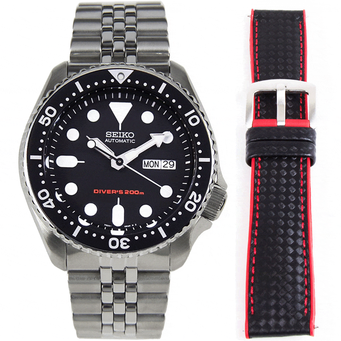 SKX007K2 SKX007K Seiko Automatic 200M Analog Male Divers Watch with Extra Strap
