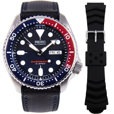 SKX009J SKX009J1 Seiko Automatic Analog Male Divers Watch + Extra Leather Rubber Strap