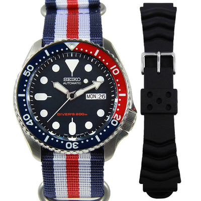 SKX009K1 SKX009K Seiko Automatic Day Date Male Divers Watch with Extra Strap