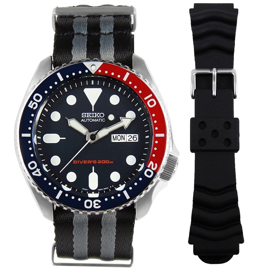 SKX009K1 SKX009K Seiko Automatic Day Date Mens Dive Watch with Extra Strap