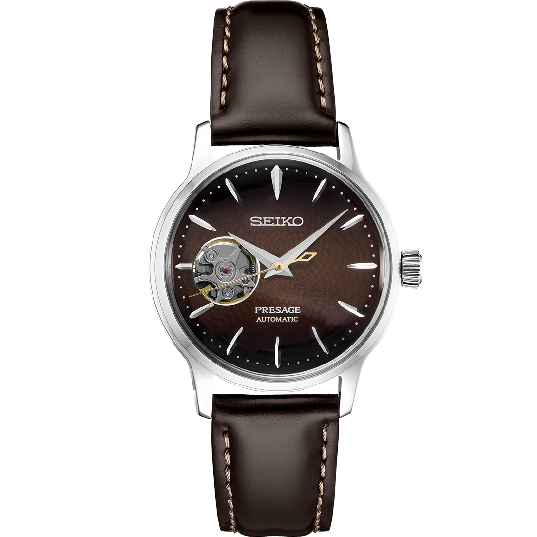 Seiko Presage SSA783  Brown Automatic Dress Ladies Watch with Open Heart