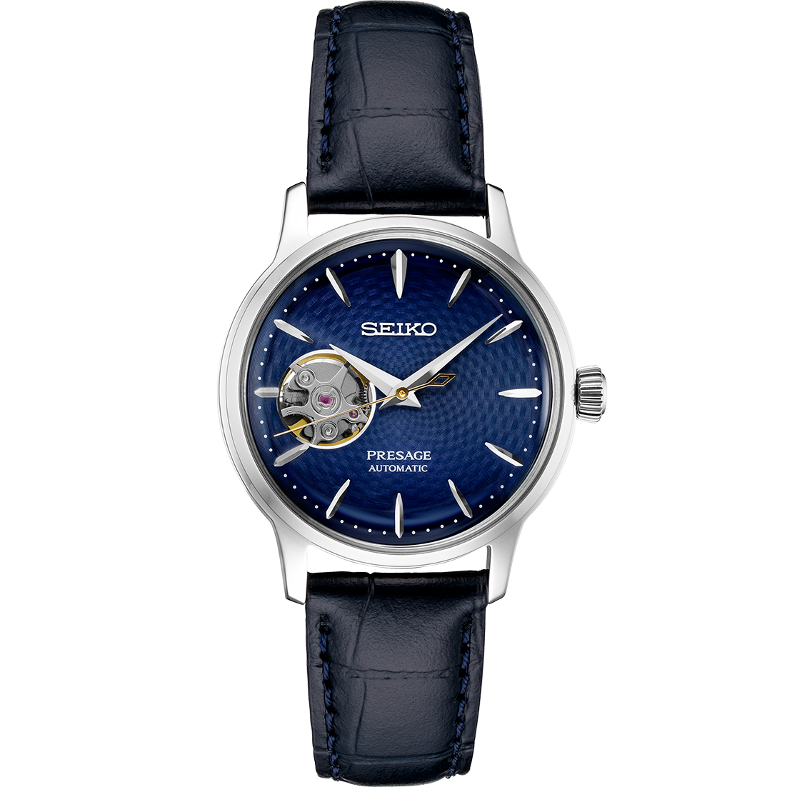 Ladies Seiko #SSA785 Presage Blue Automatic Dress Watch with Open