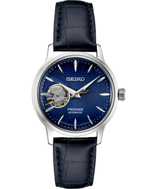 Load image into Gallery viewer, Ladies Seiko #SSA785 Presage Blue Automatic Dress Watch with Open Heart
